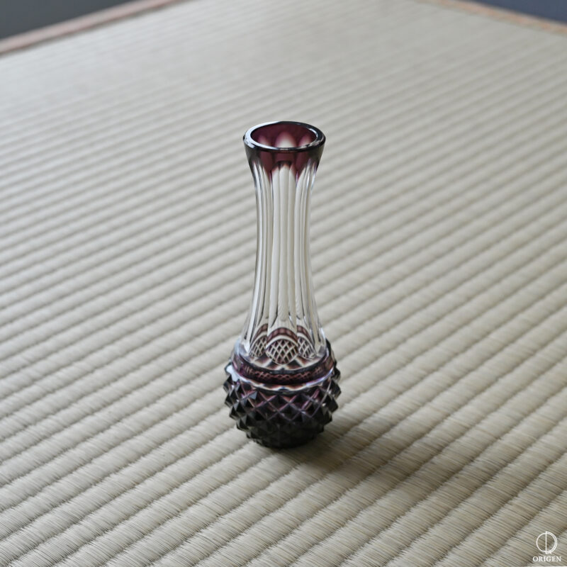 創作 島津薩摩切子 霰文 色被せガラス 鶴首花入れ